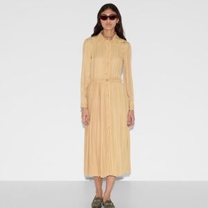Gucci Silk Jacquard Shirt Dress Caramel  w/ yellow piping. IT42 US 6. $6300.NWT